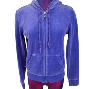 Juicy Couture Grape Purple Velour Full Zip‎ Hooded Jacket Size Medium Women's